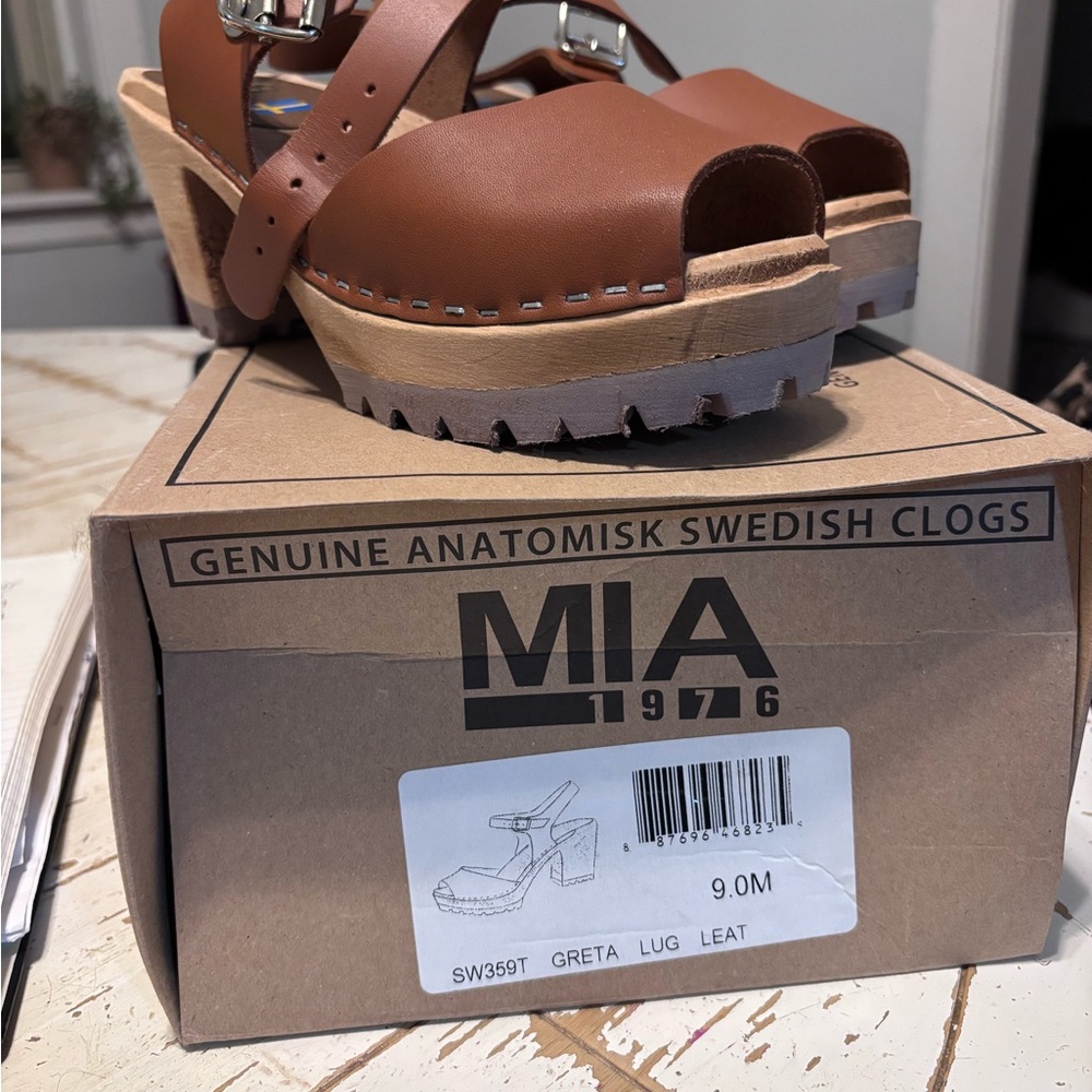 MIA Greta Leather Open-Toe Clogs in Brown